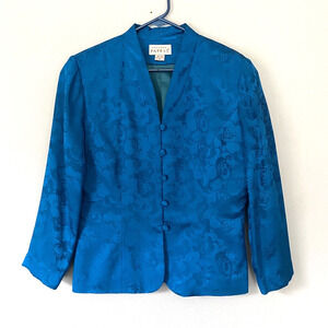 Adrianna Papell Jacket Size 10 100% Silk Turquoise Blue Asian Inspired Vintage